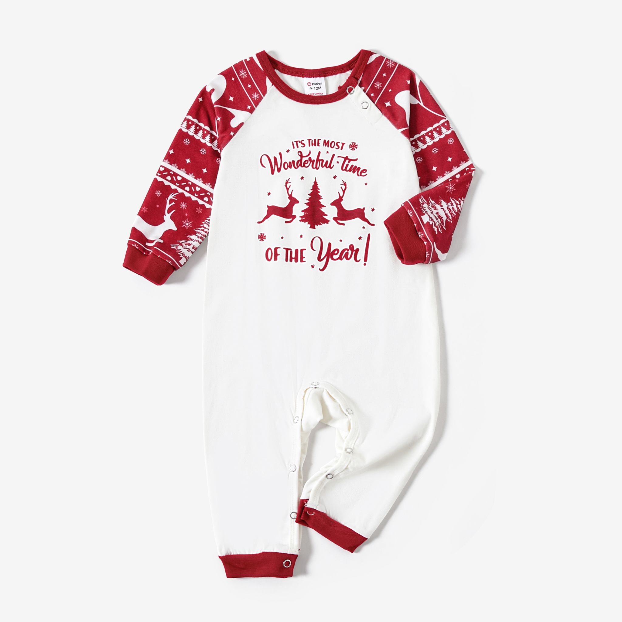 Christmas Family Matching Color-block Reindeer & Tree & Letter Print  Long-sleeve Pajamas Sets(Flame