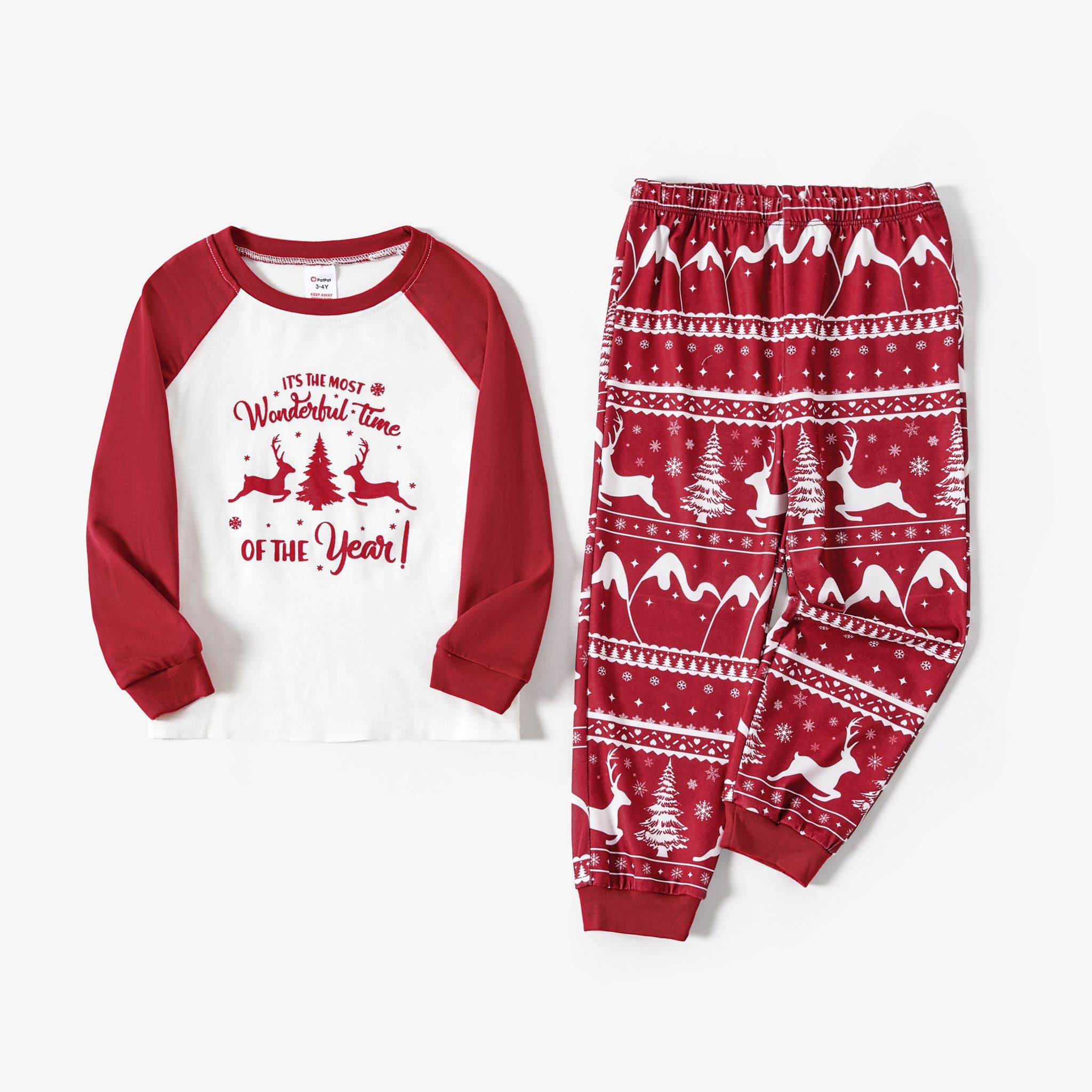 Christmas Family Matching Color-block Reindeer & Tree & Letter Print  Long-sleeve Pajamas Sets(Flame