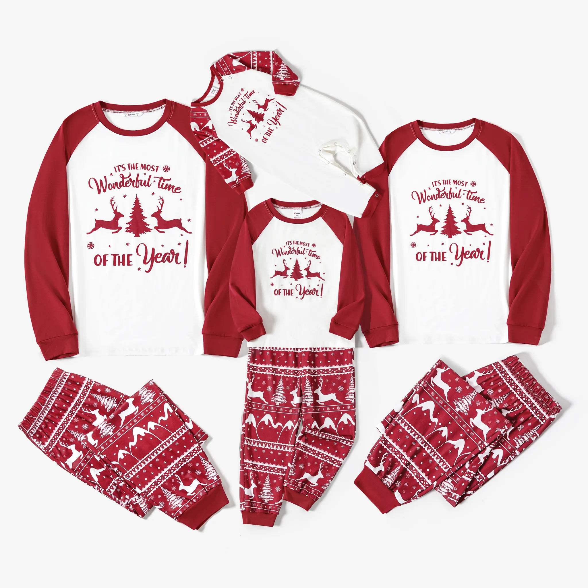 Christmas Family Matching Color-block Reindeer & Tree & Letter Print  Long-sleeve Pajamas Sets(Flame Resistant)