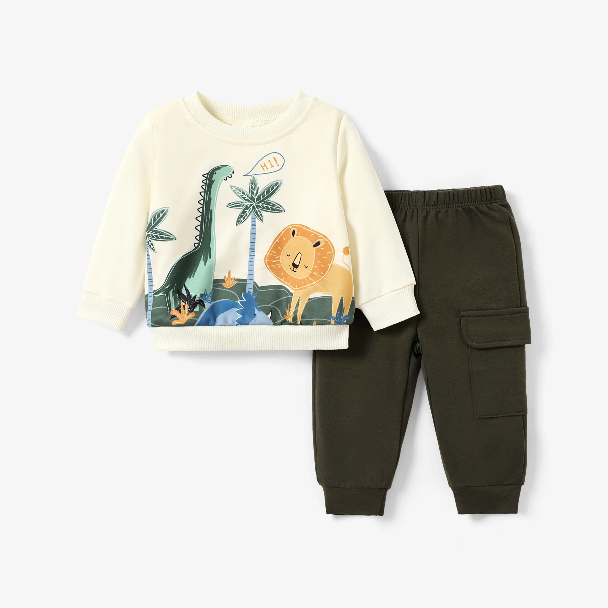 2pcs Baby Boy Childlike Animal Pattern Patch Pocket Set