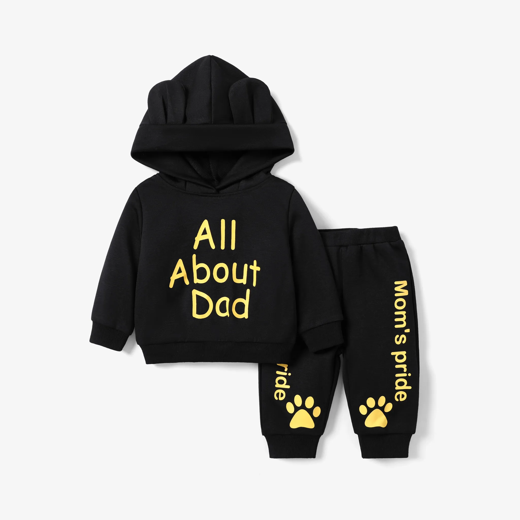 2pcs Baby Girl/Boy Childlike Animal Letter pattern Hooded Set with 3D Ear design 