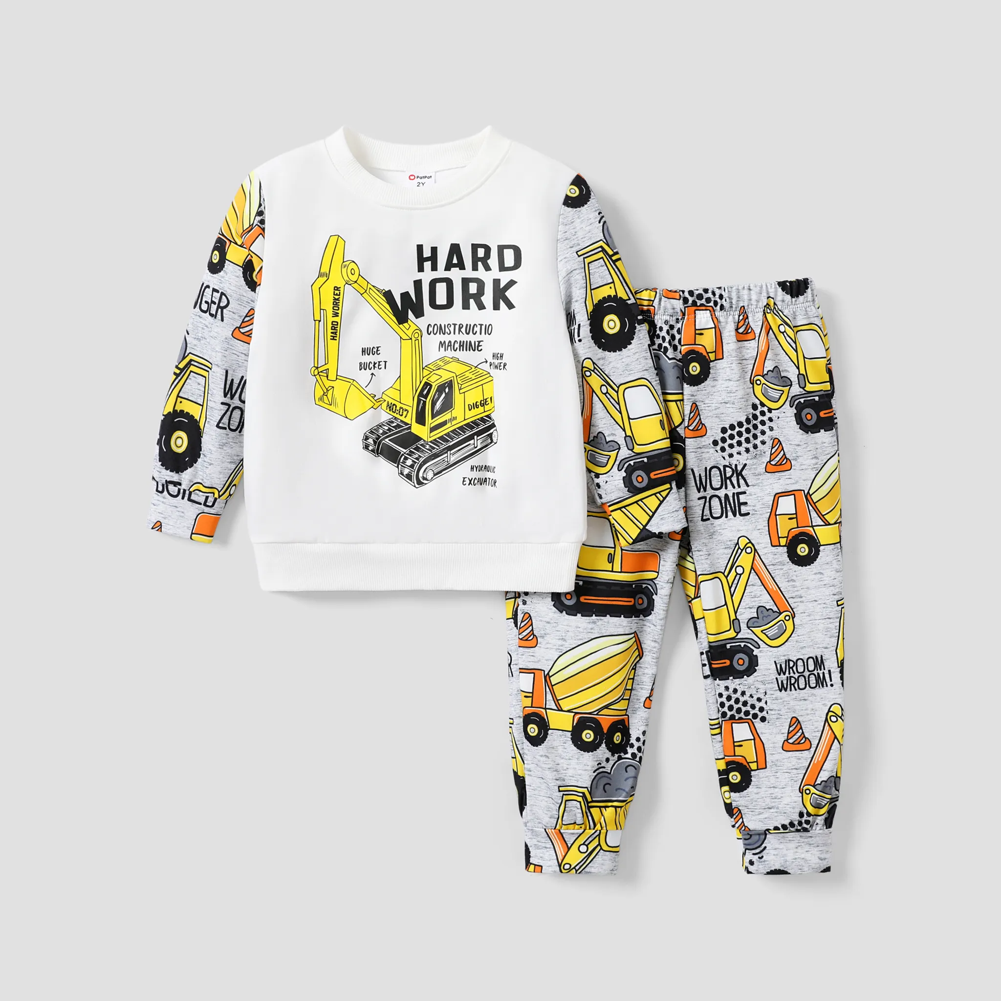 2pcs Toddler Boy Childlike Building Stitched Set
