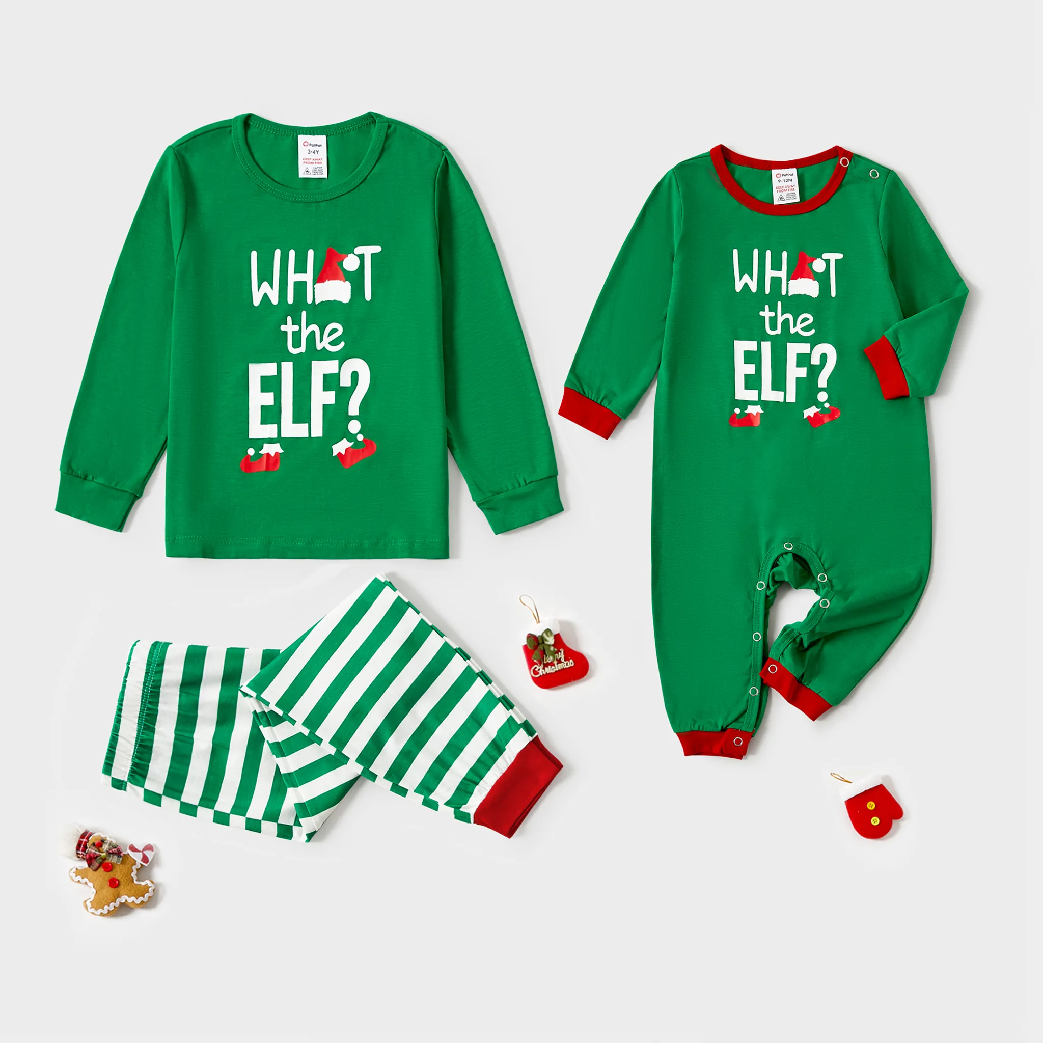 Christmas Family Matching Green Letters Print Long-sleeve Sibling Pajamas Sets(Flame resistant)