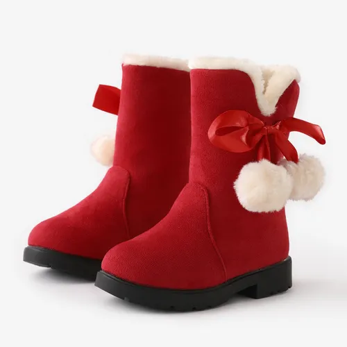 幼兒/孩子聖誕絨球裝飾紅色雪地靴