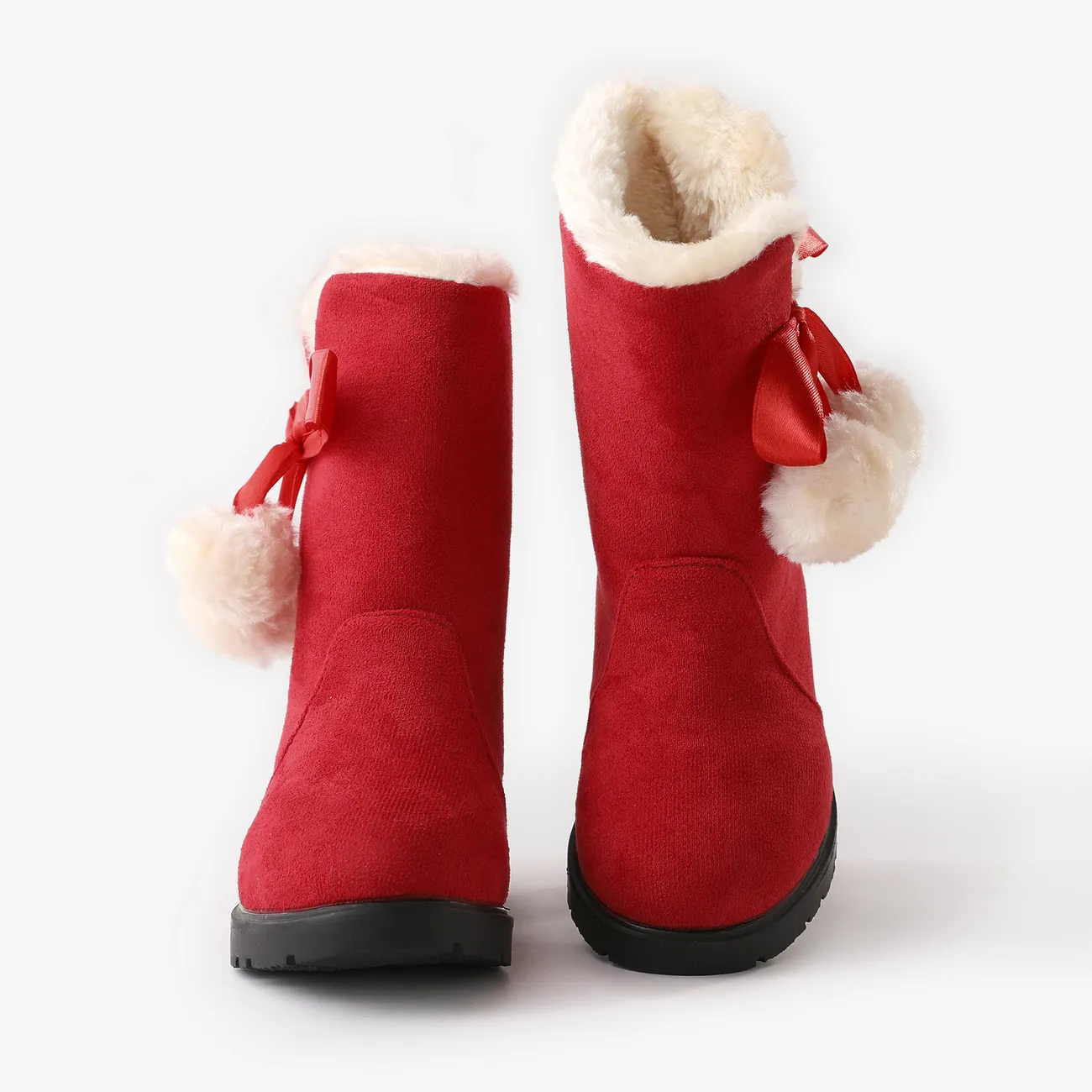 botas de nieve rojas con decoración de pompones navideños para niños pequeños / niños Rojo big image 1