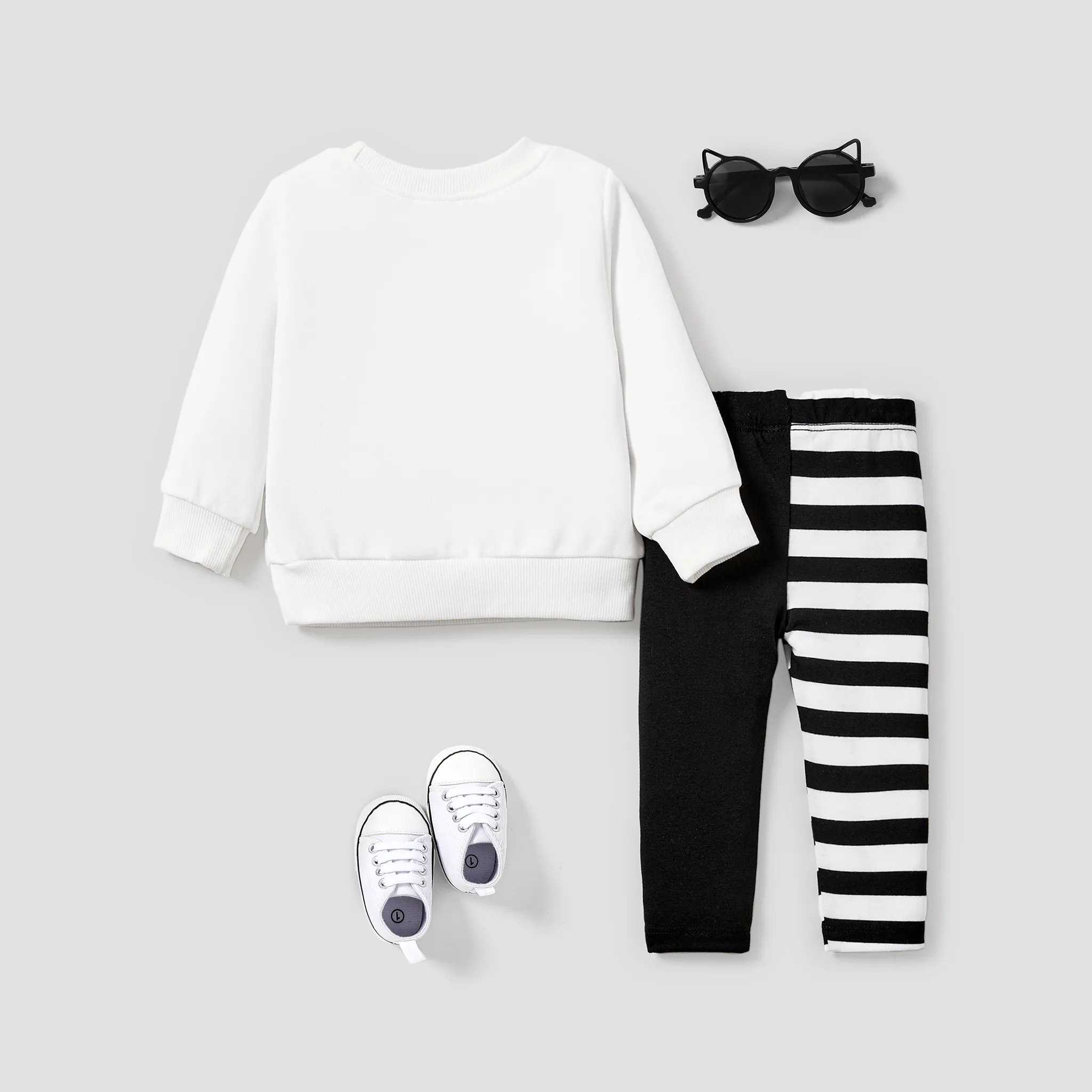 Childlike Cat 2pcs Baby Girl Set with Fabric Stitching BlackandWhite image 2