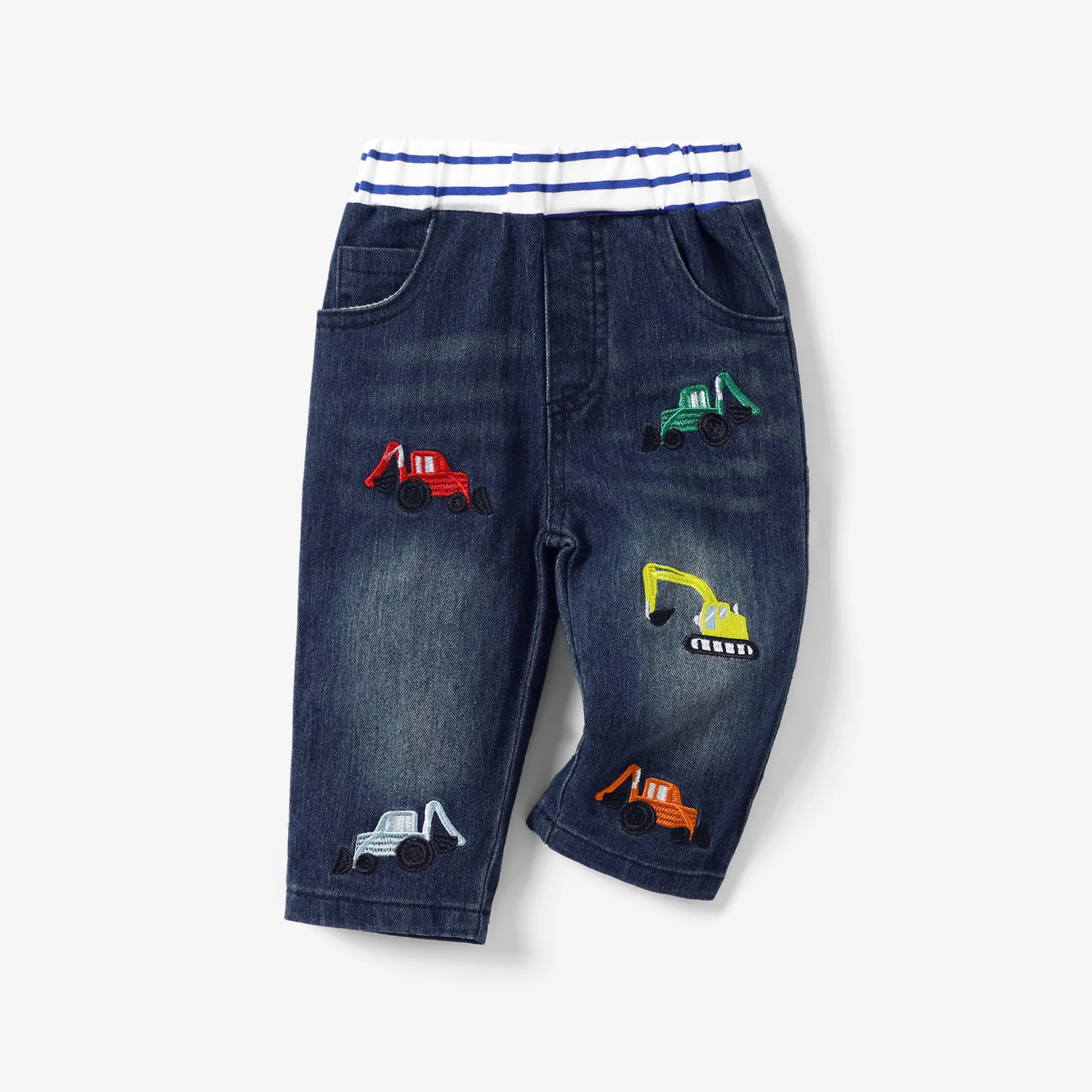 Baby Boy Childlike Vehicle Pattern Denim 100% Cotton Jeans