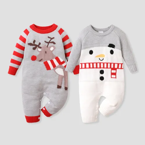 Christmas BabyGirl/Boy Childlike Button Design Sweater Jumpsuit 