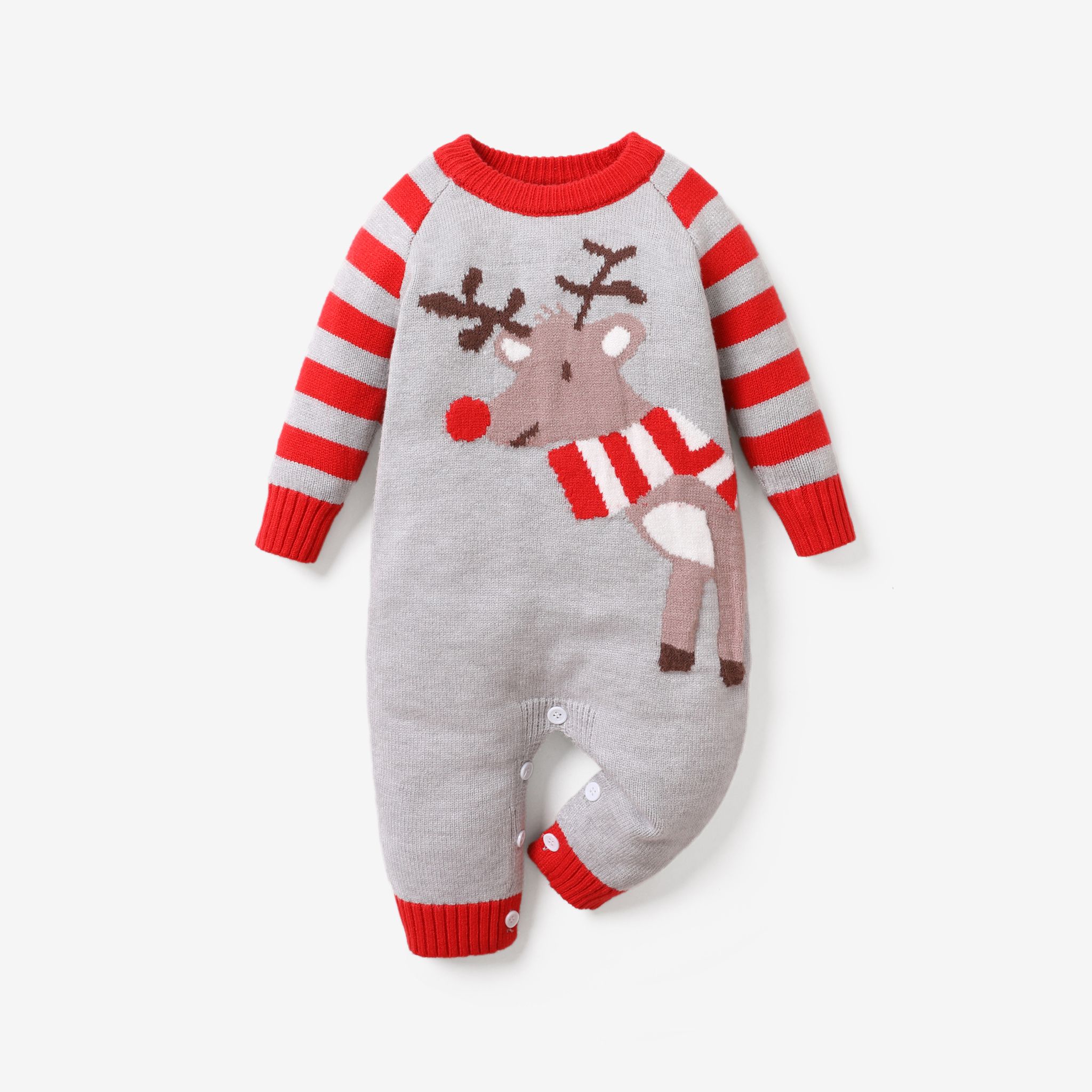 Christmas BabyGirl/Boy Childlike Button Design Sweater Jumpsuit