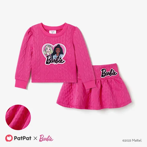 Barbie Toddler Girl Allover Letter Print Long-sleeve Top and Skirt Set 