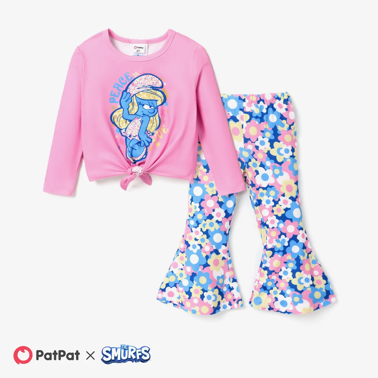 Smurfs Toddler Girl Knotted Top and Printed Flared Pants Pink big image 1