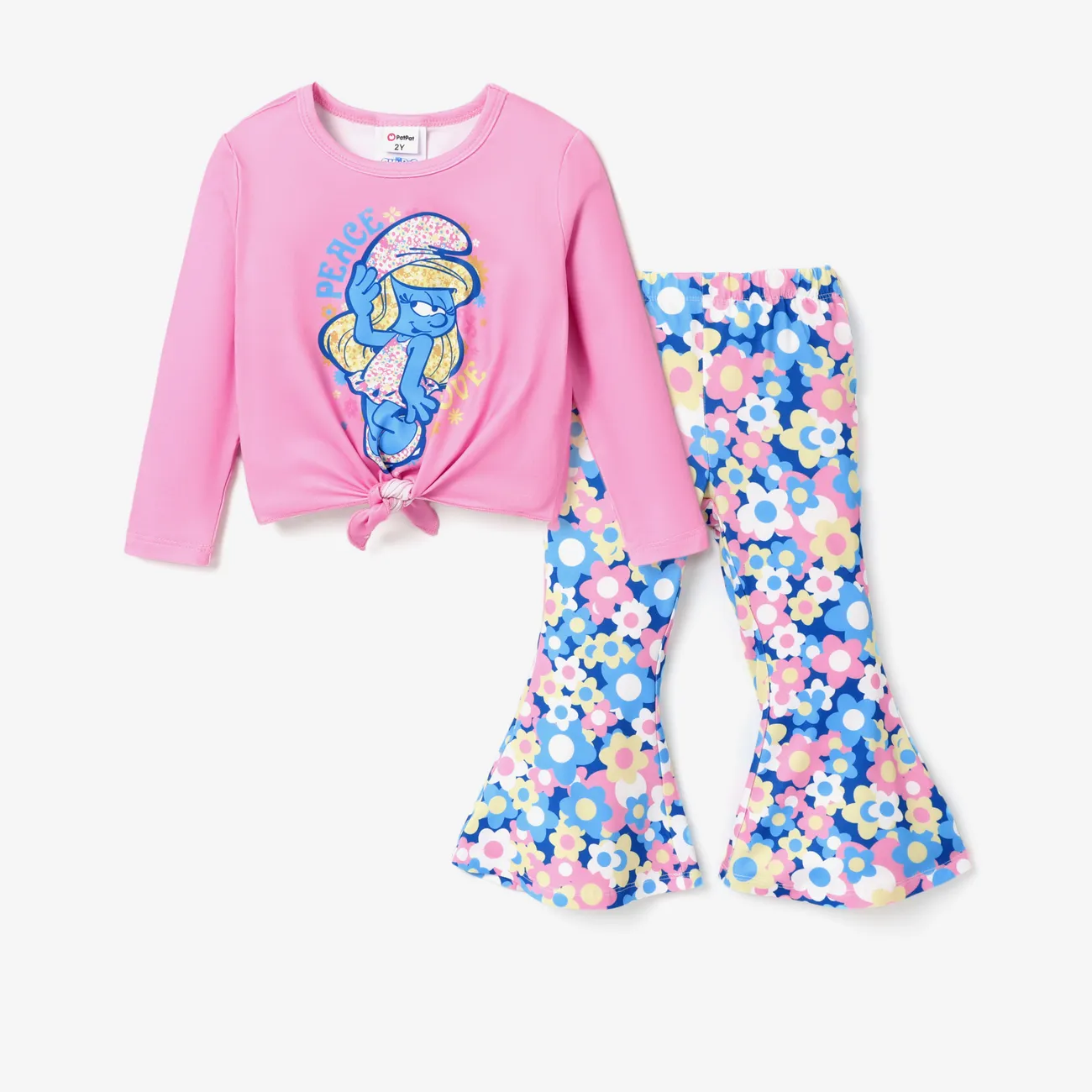 Smurfs Toddler Girl Knotted Top and Printed Flared Pants Pink big image 1