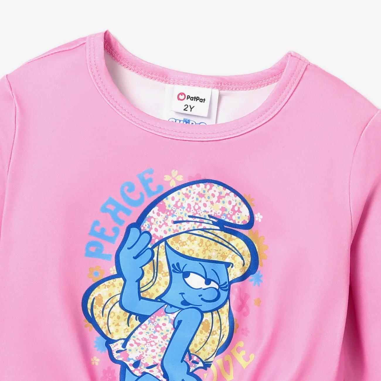 Os Smurfs 2 unidades Criança Menina Bordas em forma de sino Infantil conjuntos de camisetas Rosa big image 1