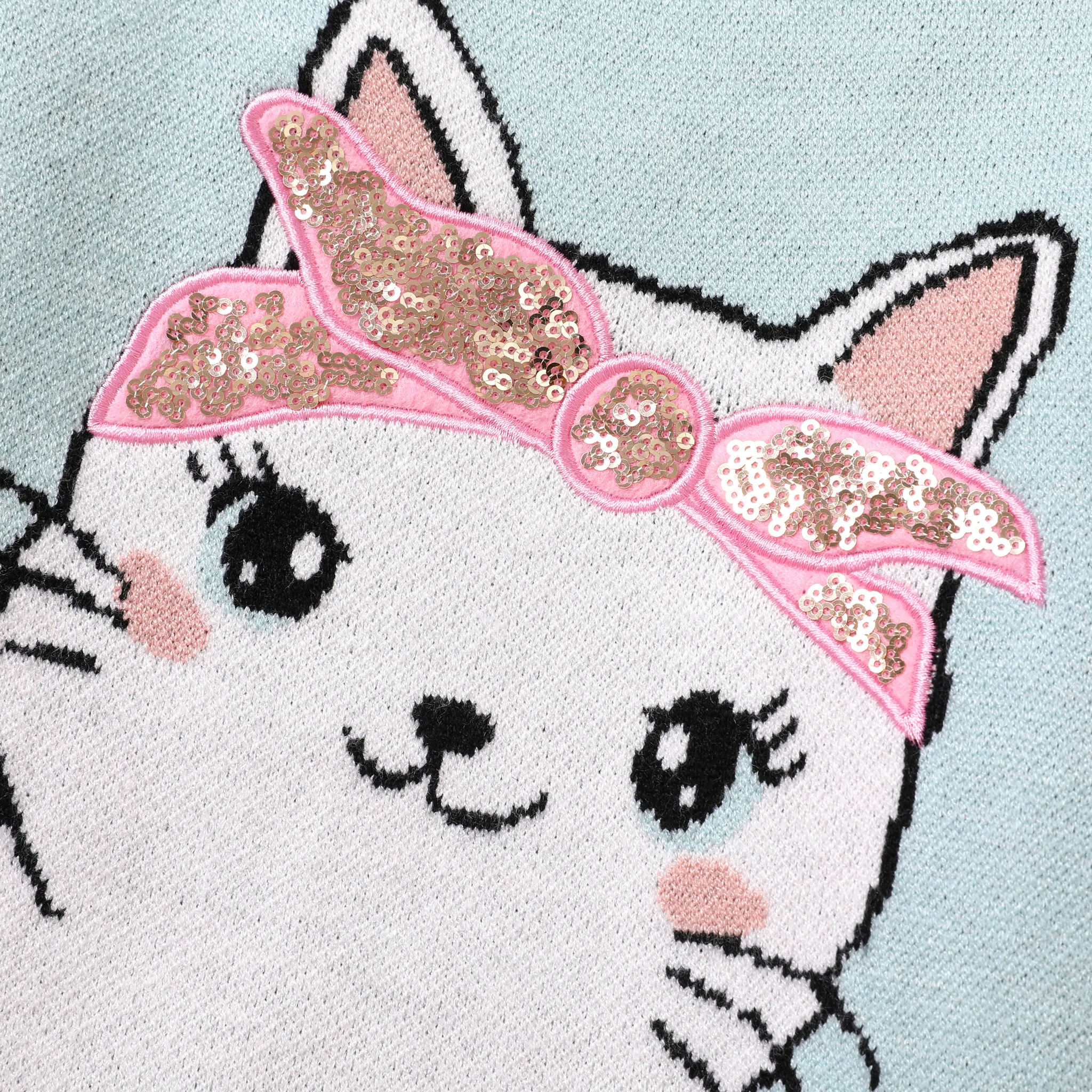 Toddler Girl Cat Animal Pattern Sequin Design Round Neck Sweater  image 3