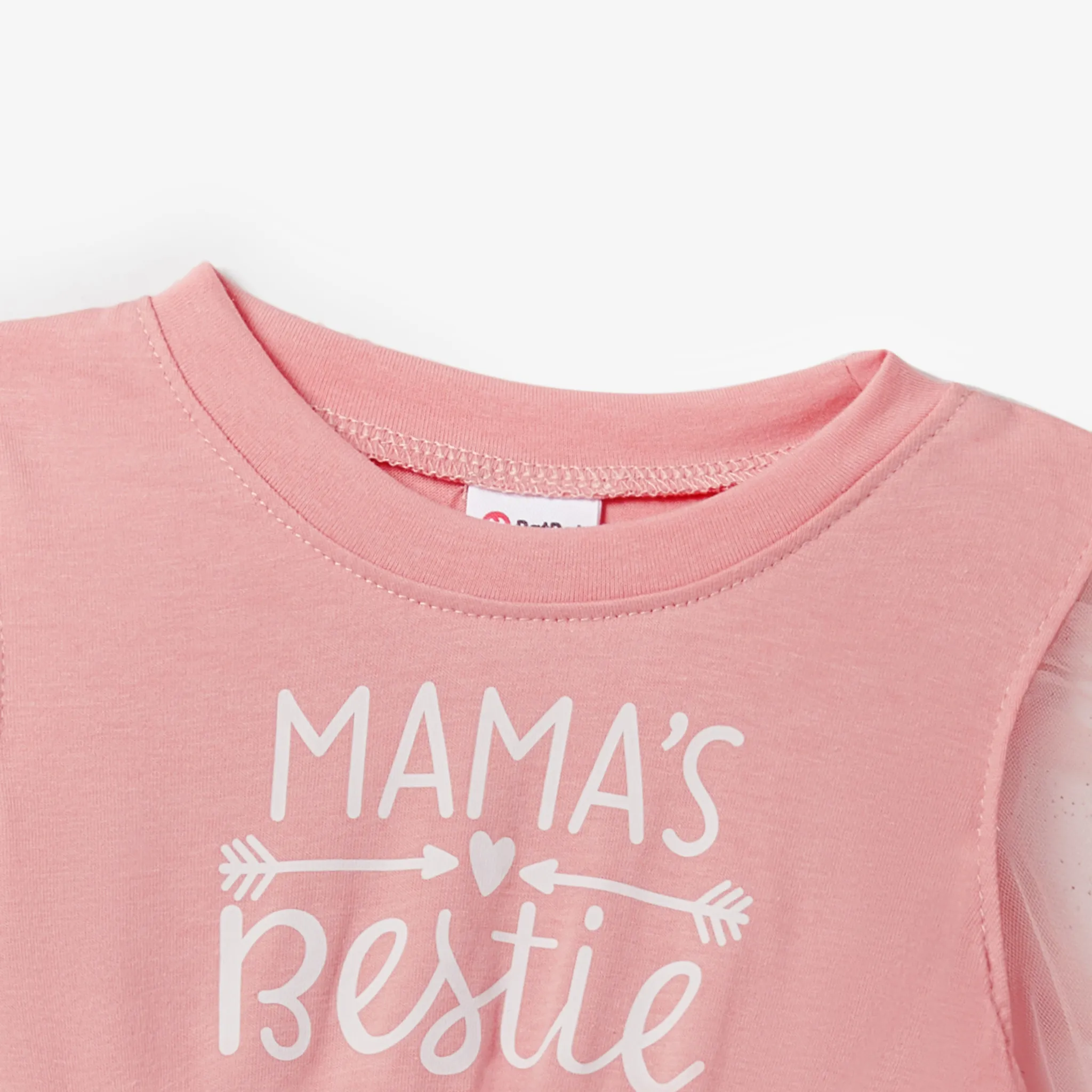 Mommy and Me Letter Print Short Sleeves Coral Flower Mesh Princess Dresses Coral image 3