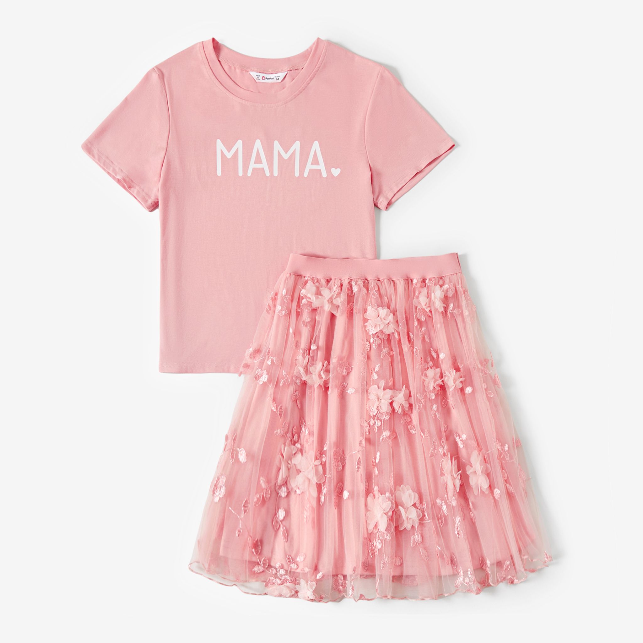 

Mommy and Me Letter Print Short Sleeves Coral Flower Mesh Princess Dresses