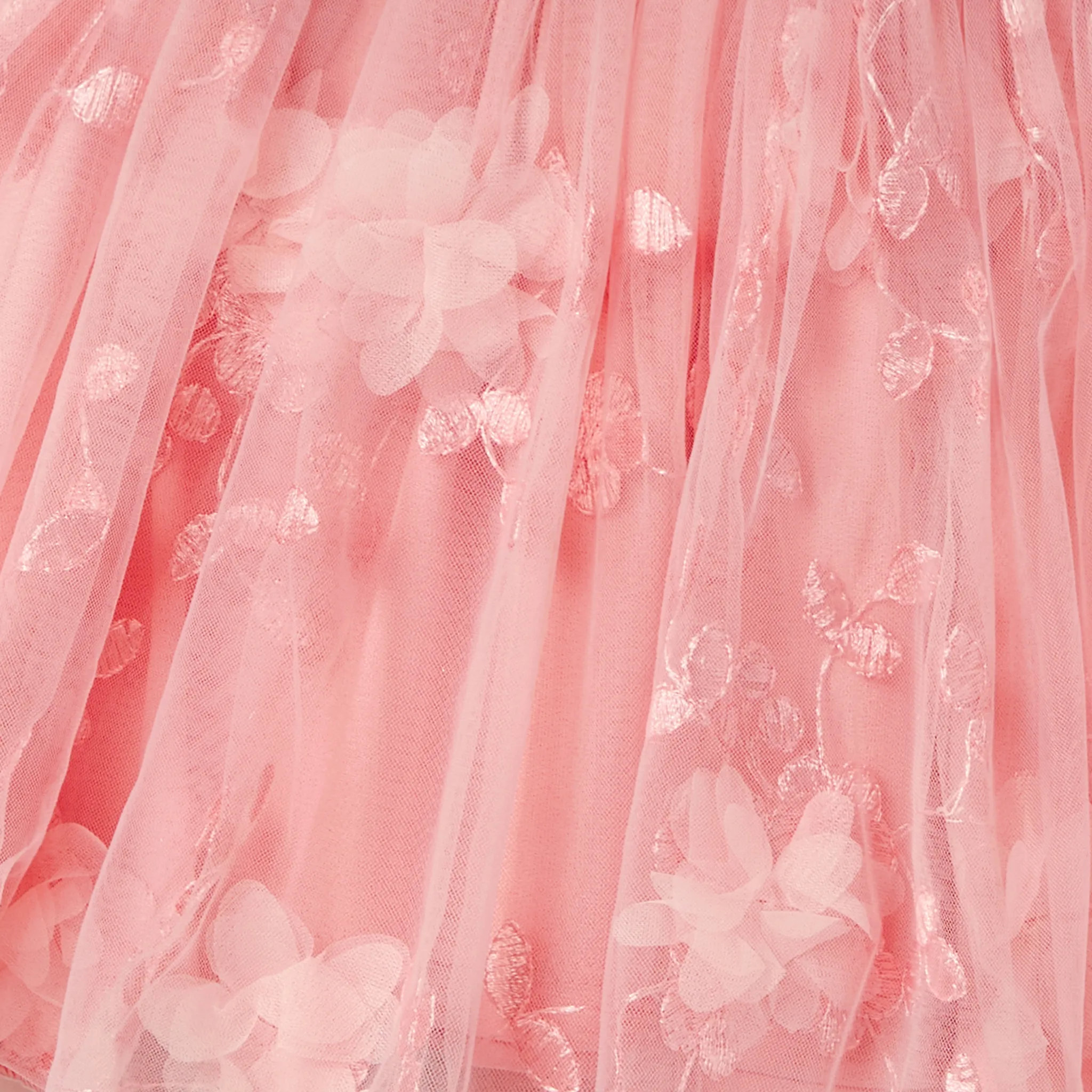 Mommy and Me Letter Print Short Sleeves Coral Flower Mesh Princess Dresses Coral image 5