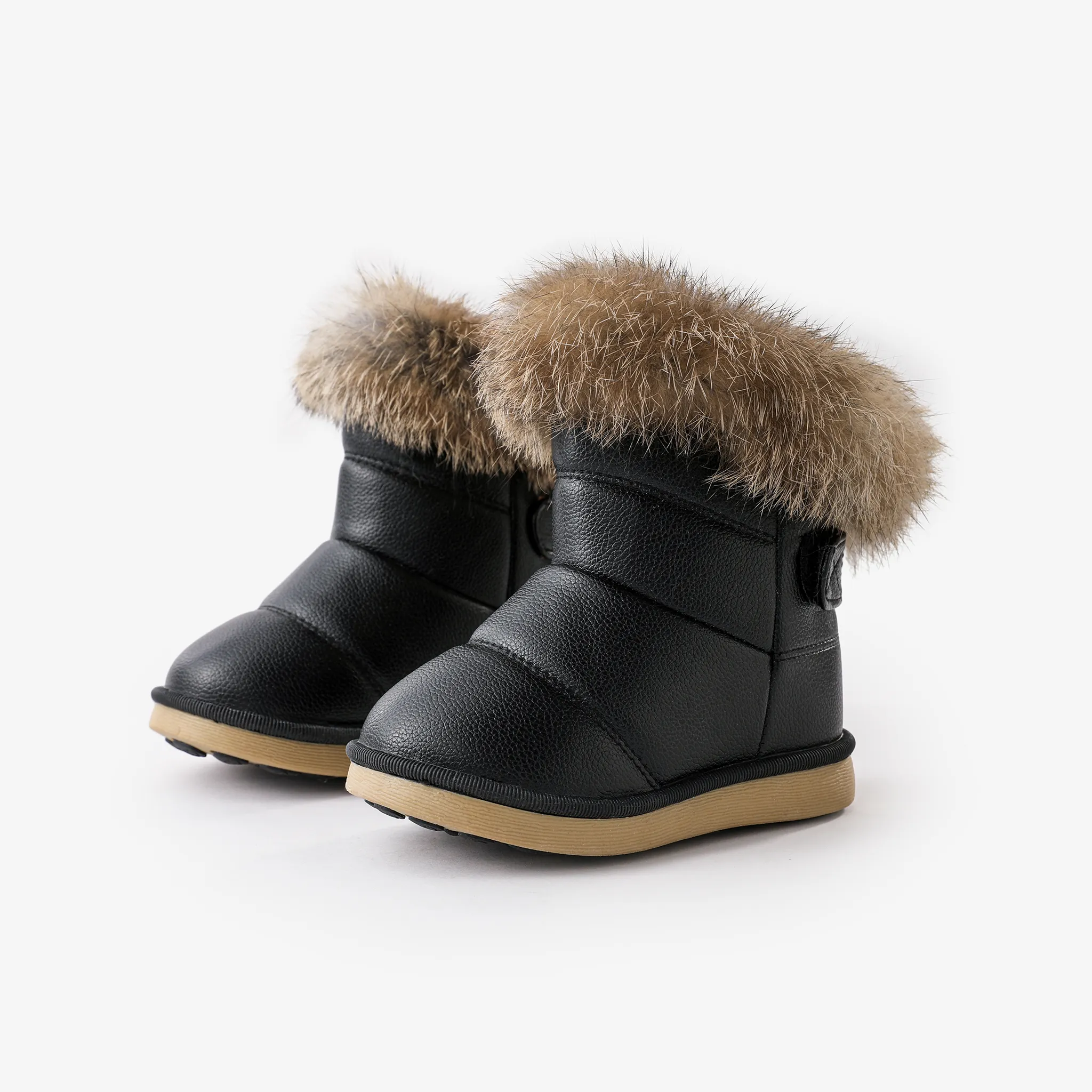 Toddler & Kids Casual Solid Back Velcro Fleece Snow Boots Black