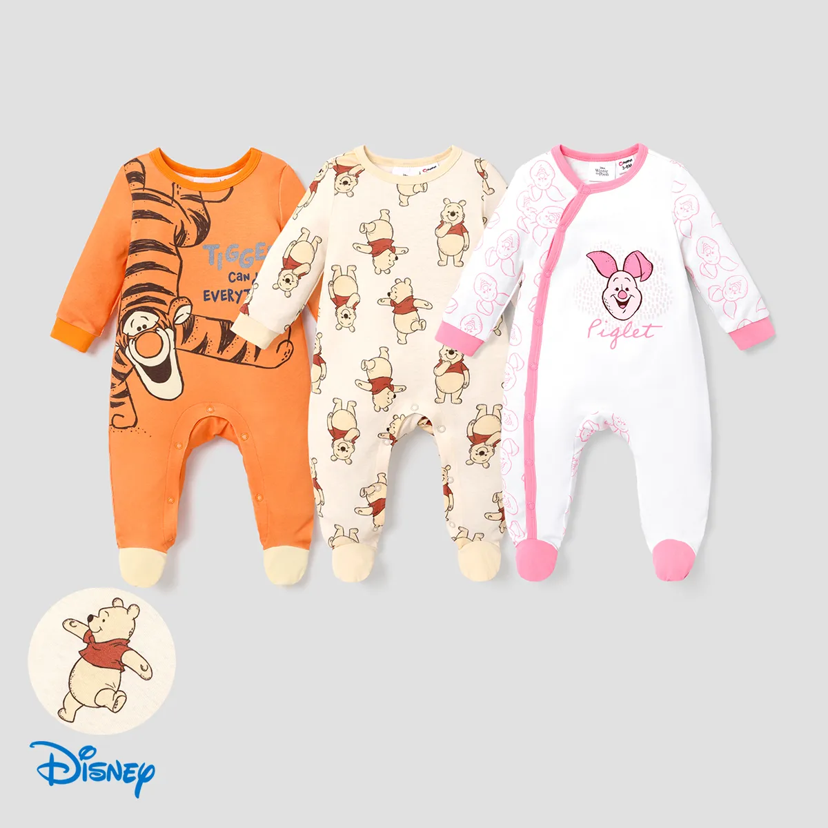 Disney Winnie the Pooh baby boy/girl character pattern leg-covered jumpsuit Apricot big image 1