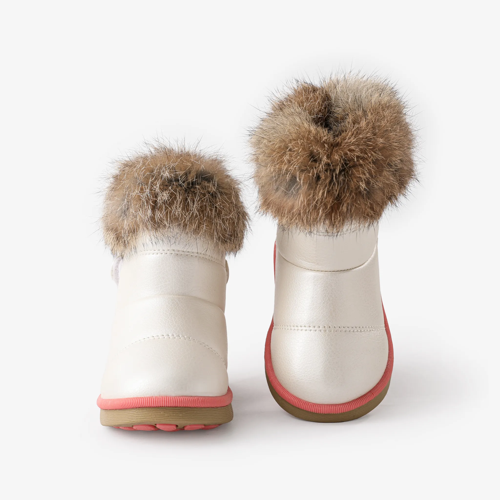 Toddler & Kids Casual Solid Back Velcro Fleece Snow Boots White image 2