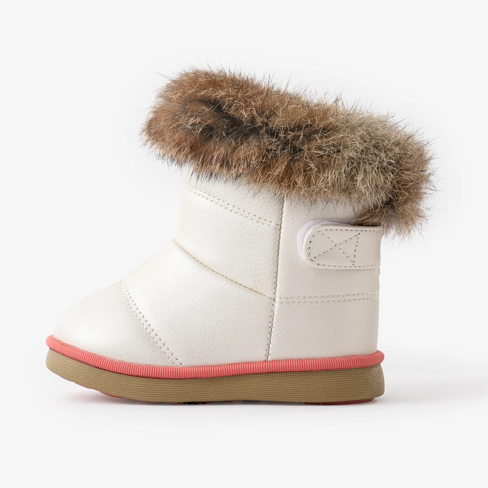 Toddler & Kids Casual Solid Back Velcro Fleece Snow Boots White image 3