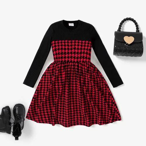 Kid Girl Preppy style Grid/Houndstooth Dress