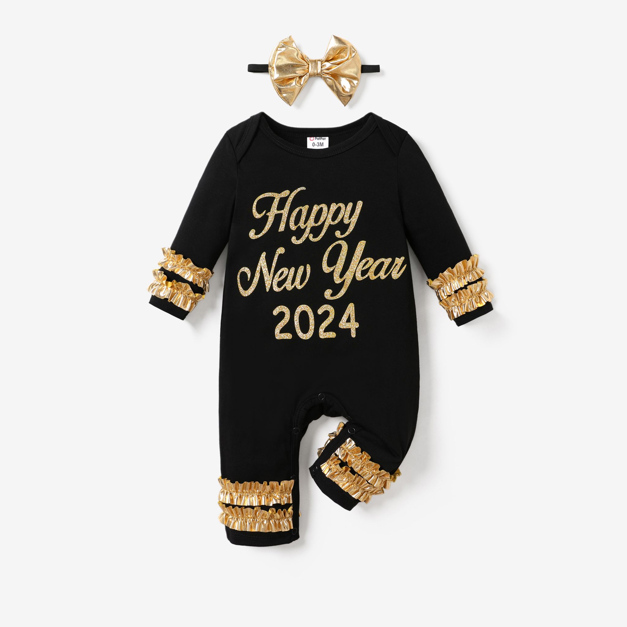 2pcs Baby Girl Sweet New Year Letter Pattern Jumpsuit