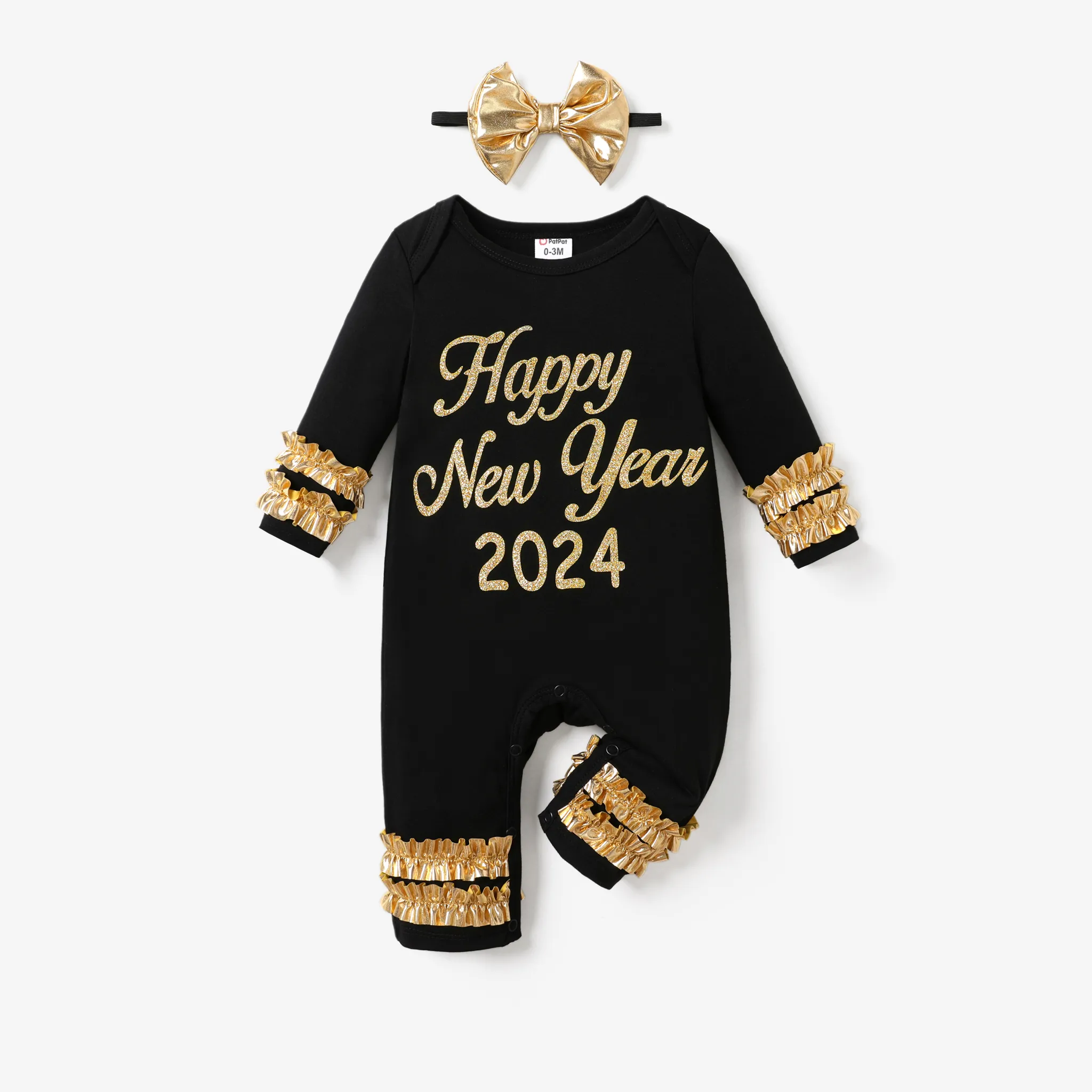 2pcs Baby Girl Sweet New Year Letter Pattern Jumpsuit