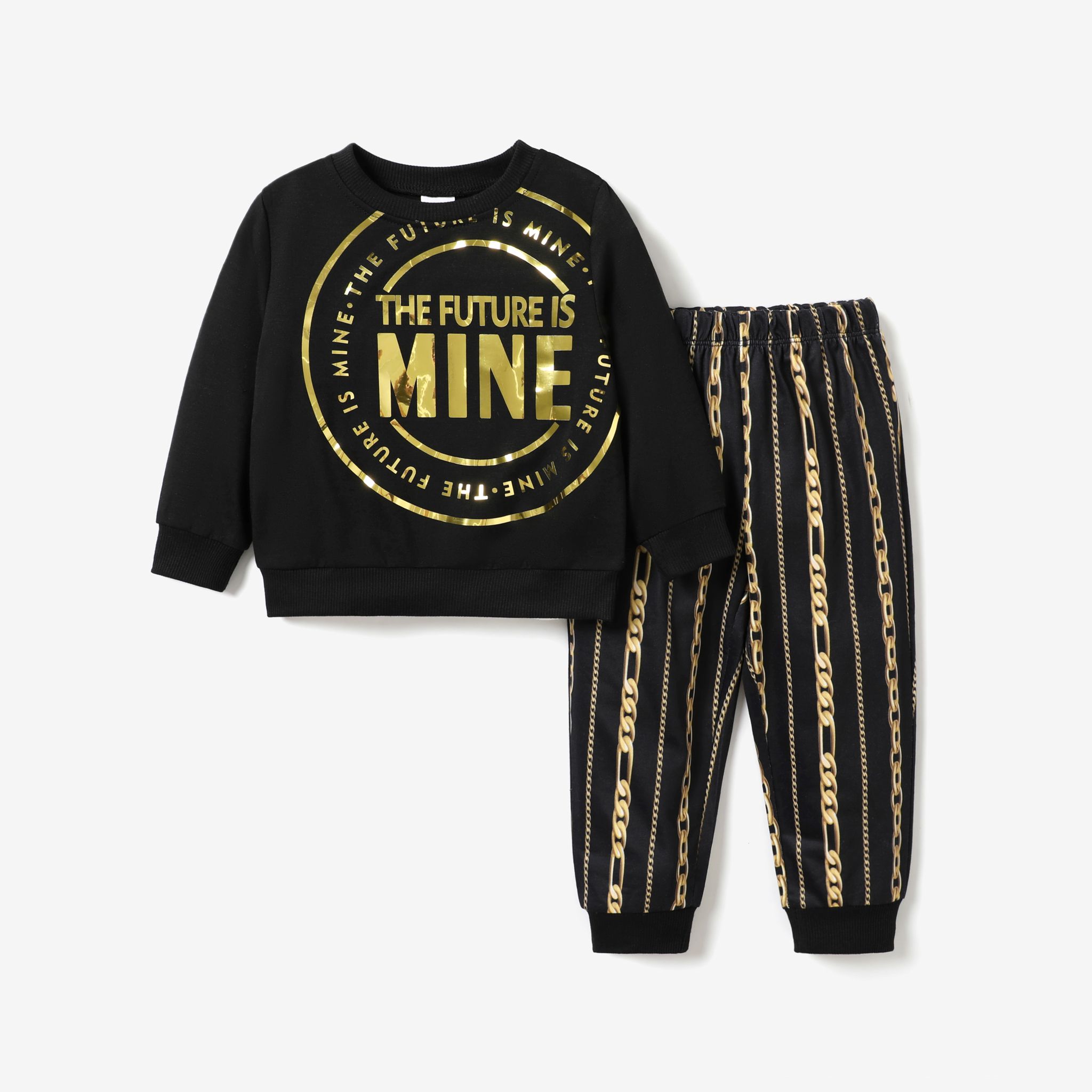 

2pcs Toddler Boy Gold and Letter Pattern Set