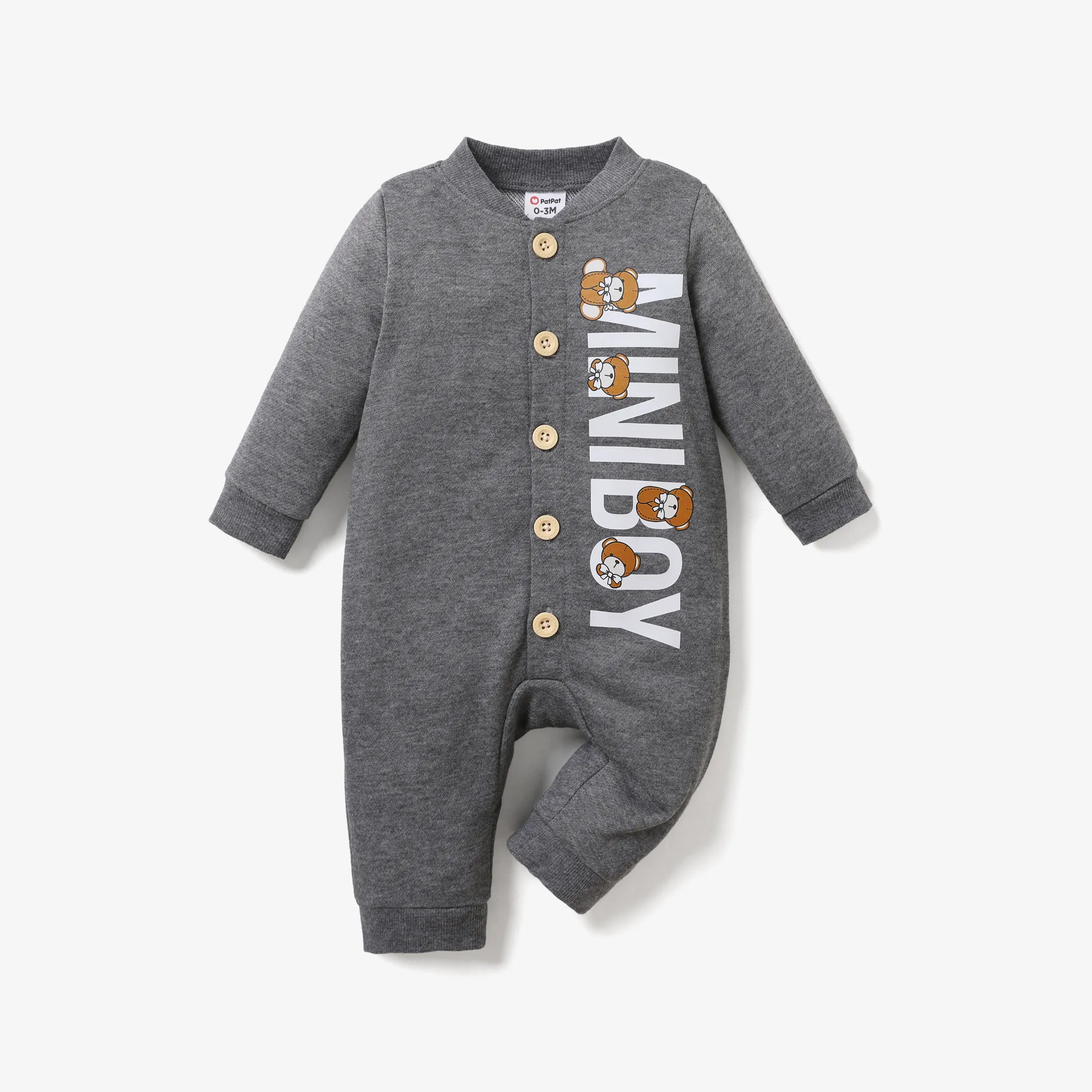 Baby Boy Basic Letter and Bear Pattern Long Sleeve Jumpsuit