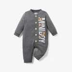 Baby Boy Basic Letter and Bear Pattern Long Sleeve Jumpsuit DeepGery