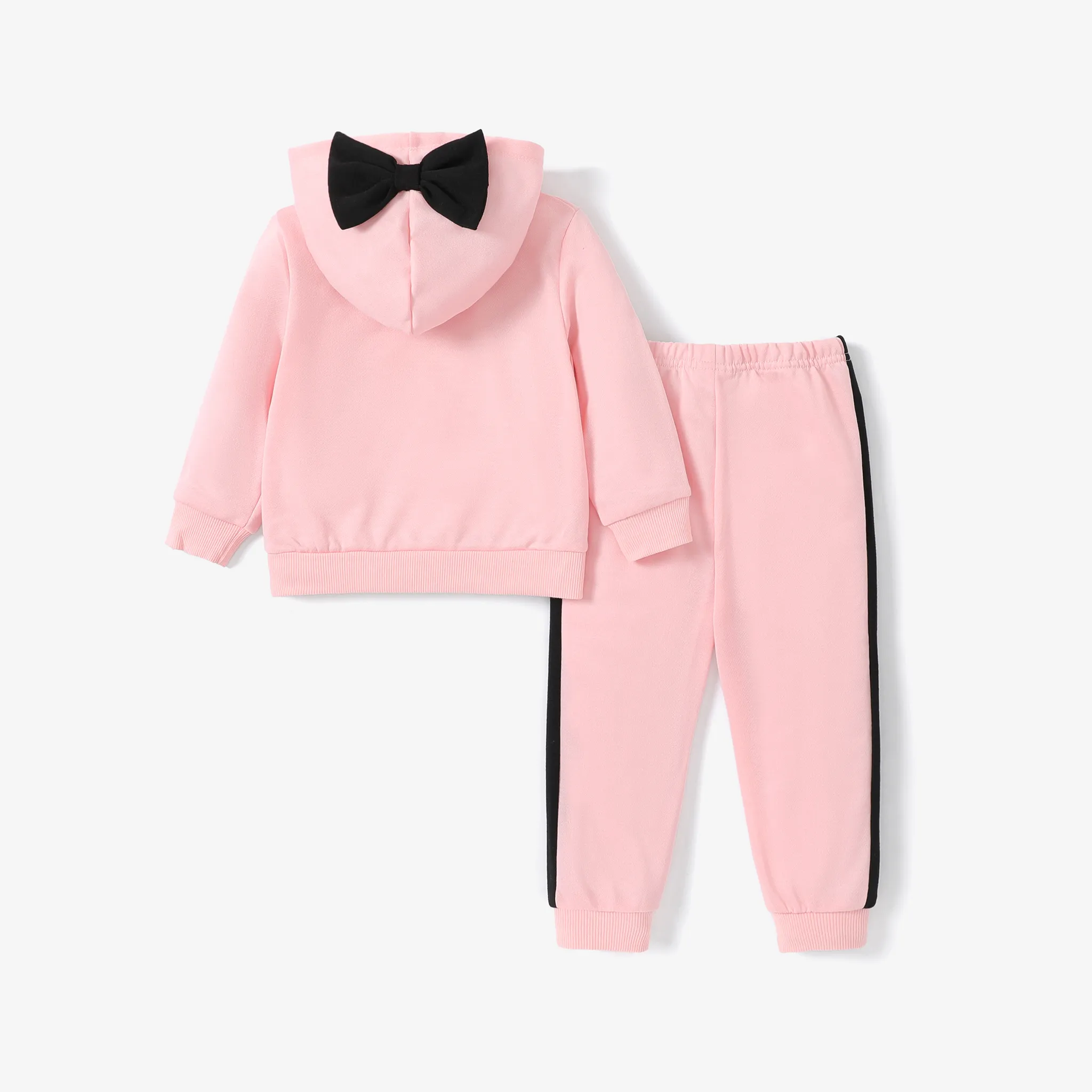 2pcs Toddler Girl Letter Print Bow Decor Hoodie and Pants Set   image 2