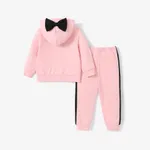 2pcs Toddler Girl Letter Print Bow Decor Hoodie and Pants Set   image 2