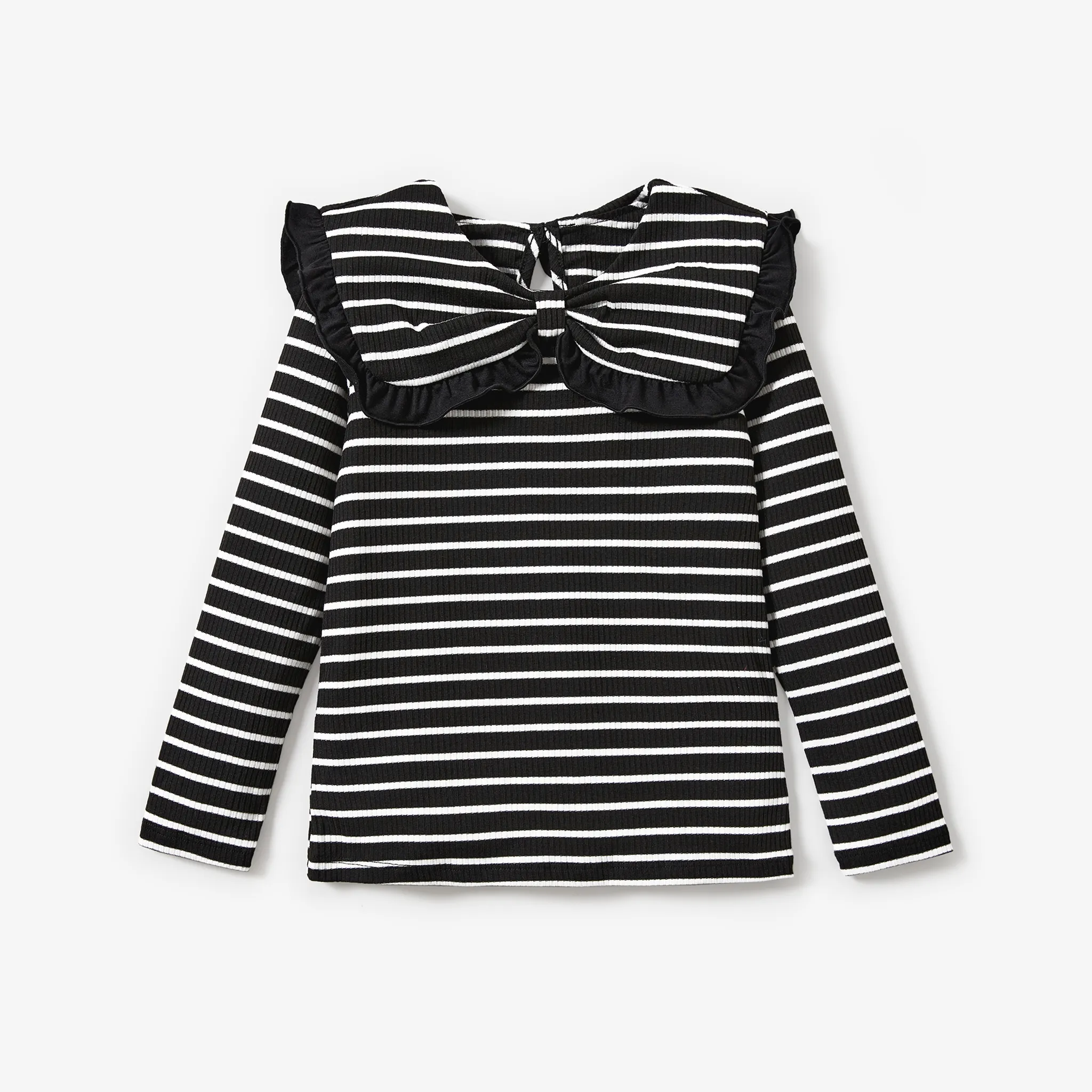 Kid Girl Stripe Statement Collar Tee à Manches Longues