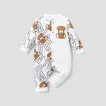 Baby Boy Basic Letter and Bear Pattern Long Sleeve Jumpsuit White