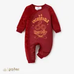 Harry Potter Baby Boy Material Patchwork Large Pattern Plush Long-sleeved Jumpsuit Brick red