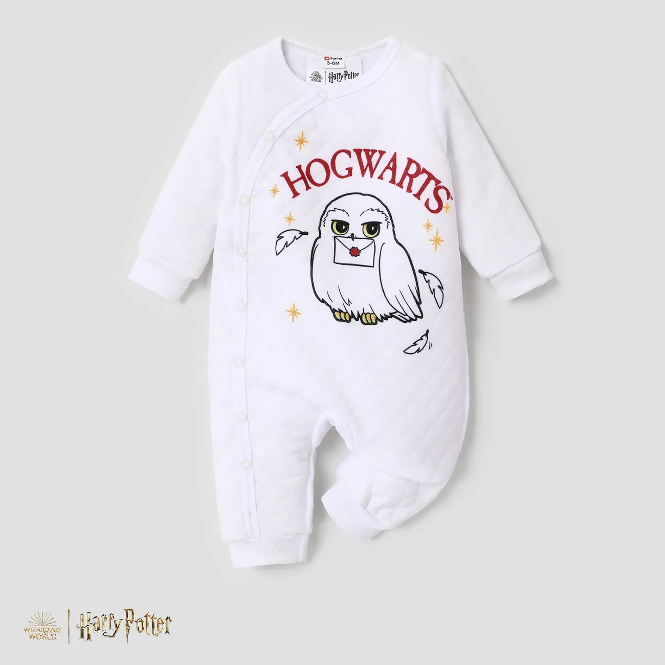 Harry Potter Baby Boy Material Patchwork Large Pattern Plush Long-sleeved Jumpsuit White big image 1