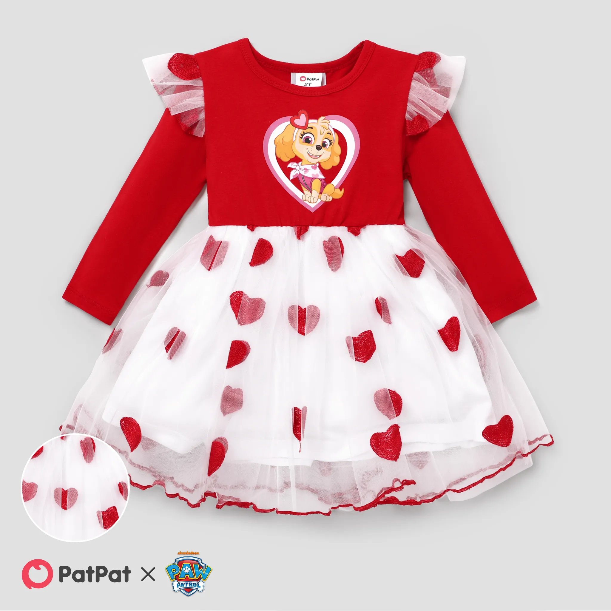 PAW Patrol Toddler Girl Flounce Big Graphic Embroidered Love Mesh Valentine's Day Dress