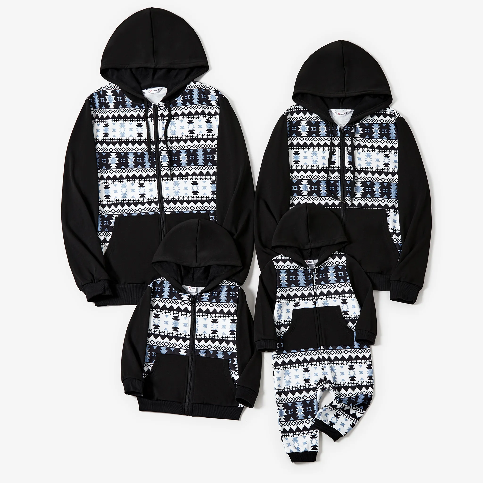 Christmas Family Matching Fashion Classic Print Large Pocket Design Long-sleeve Hooded Zipper Coat Tops