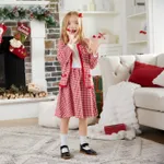 Kid Girl Fashionable Secret Button Christmas Coat/Skirt Set  Red image 3