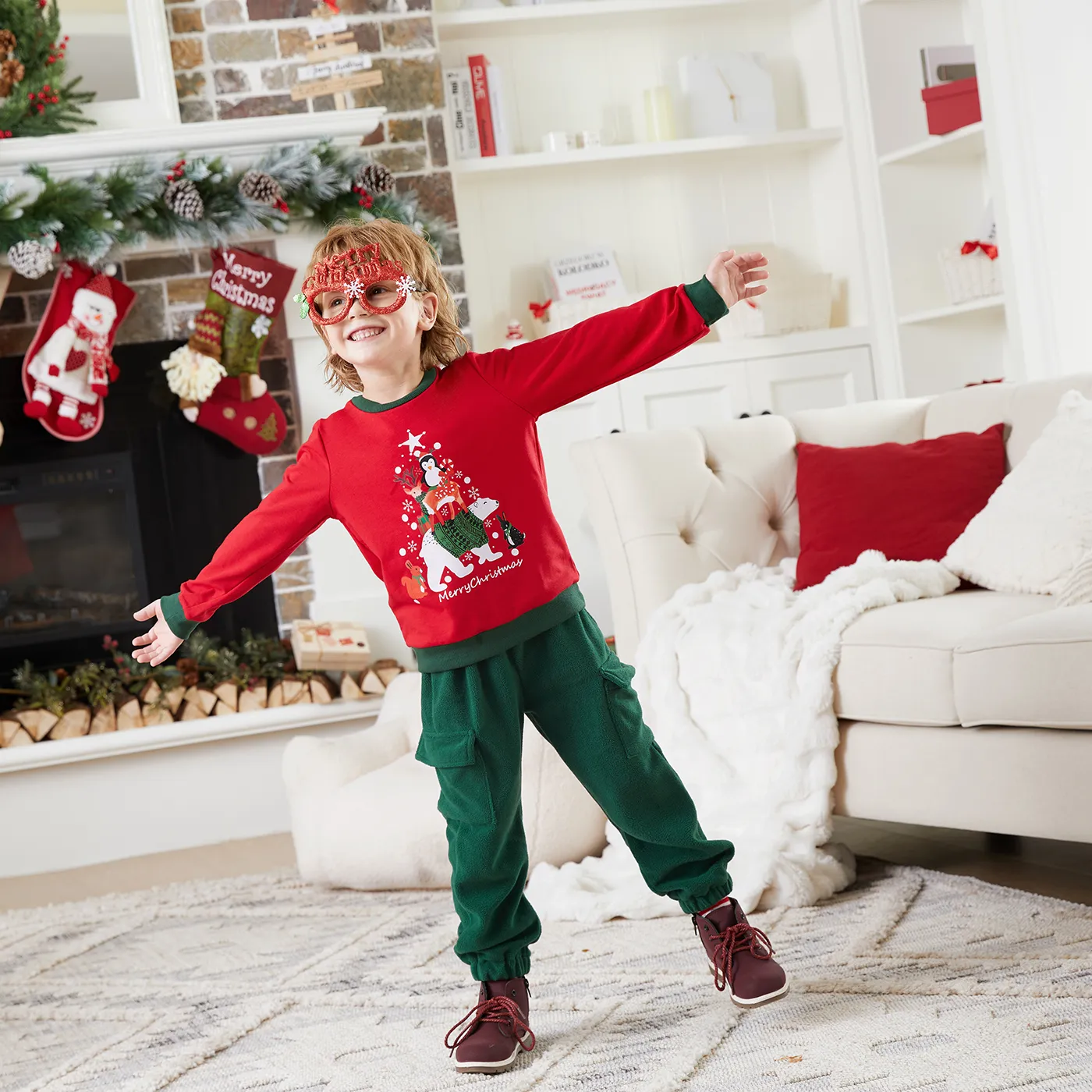 2pcs Toddler Boy Christmas Cute Print Long Sleeve Set 