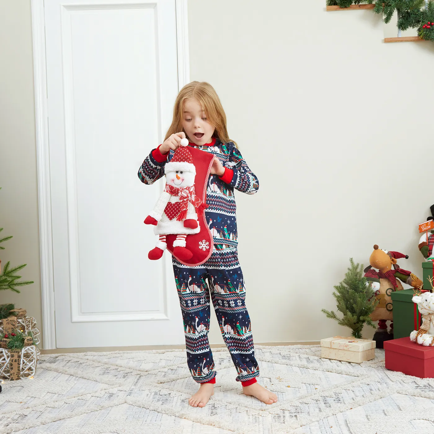 2pcs Kid Boy Christmas Animal print Pajamas Set Deep Blue image 5