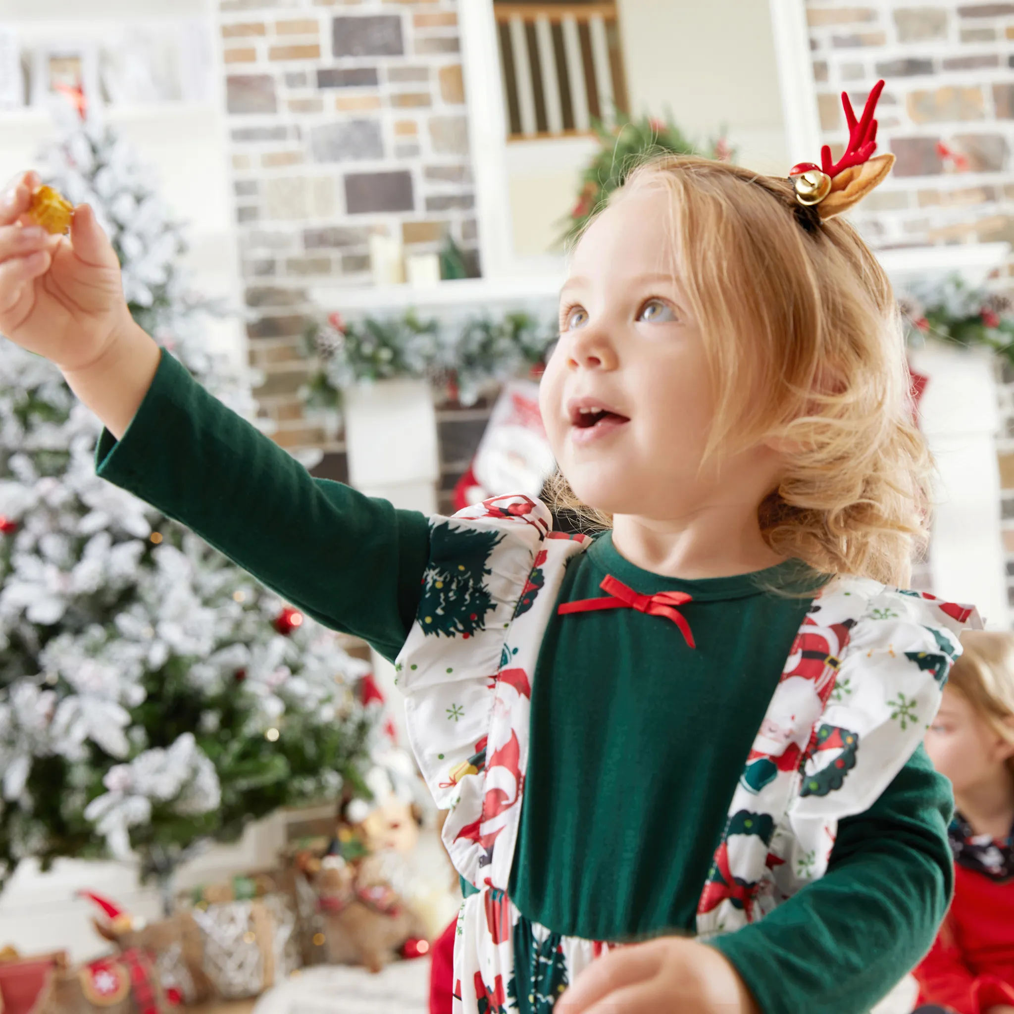 Natal Bebé Menina Peça dois em um Infantil Manga comprida Macacão Verde Escuro image 4
