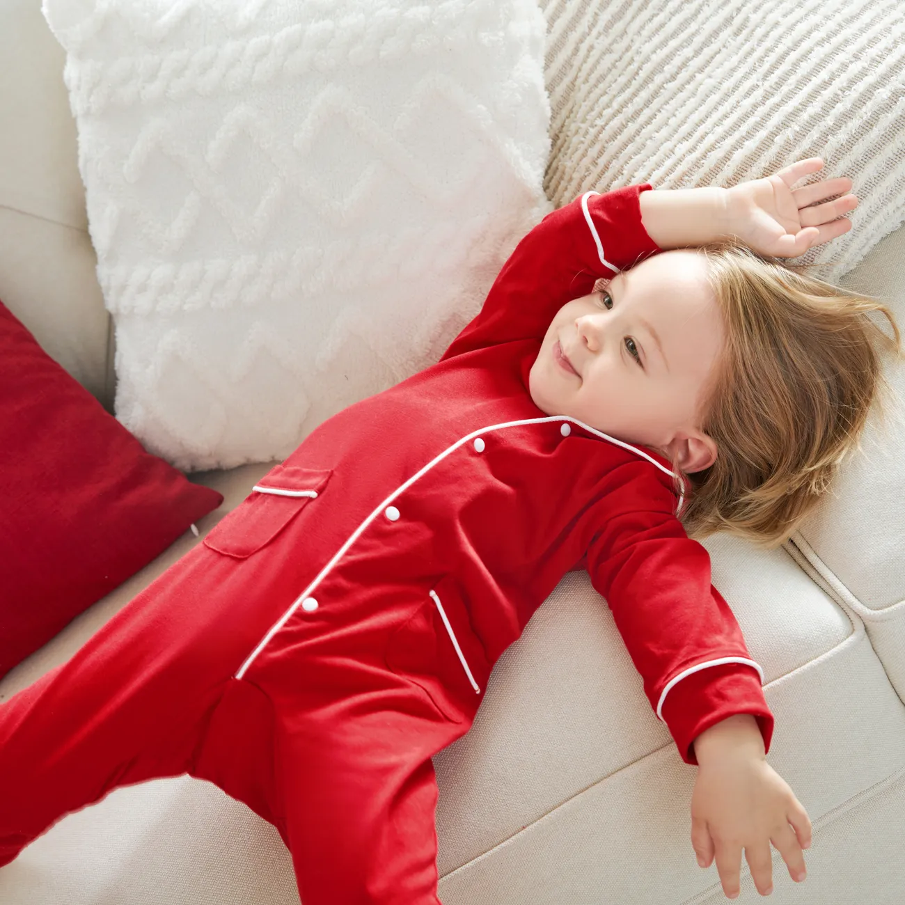Bébé Fille/Garçon Enfantin Noël Pyjama De Couleur Unie Rouge big image 1