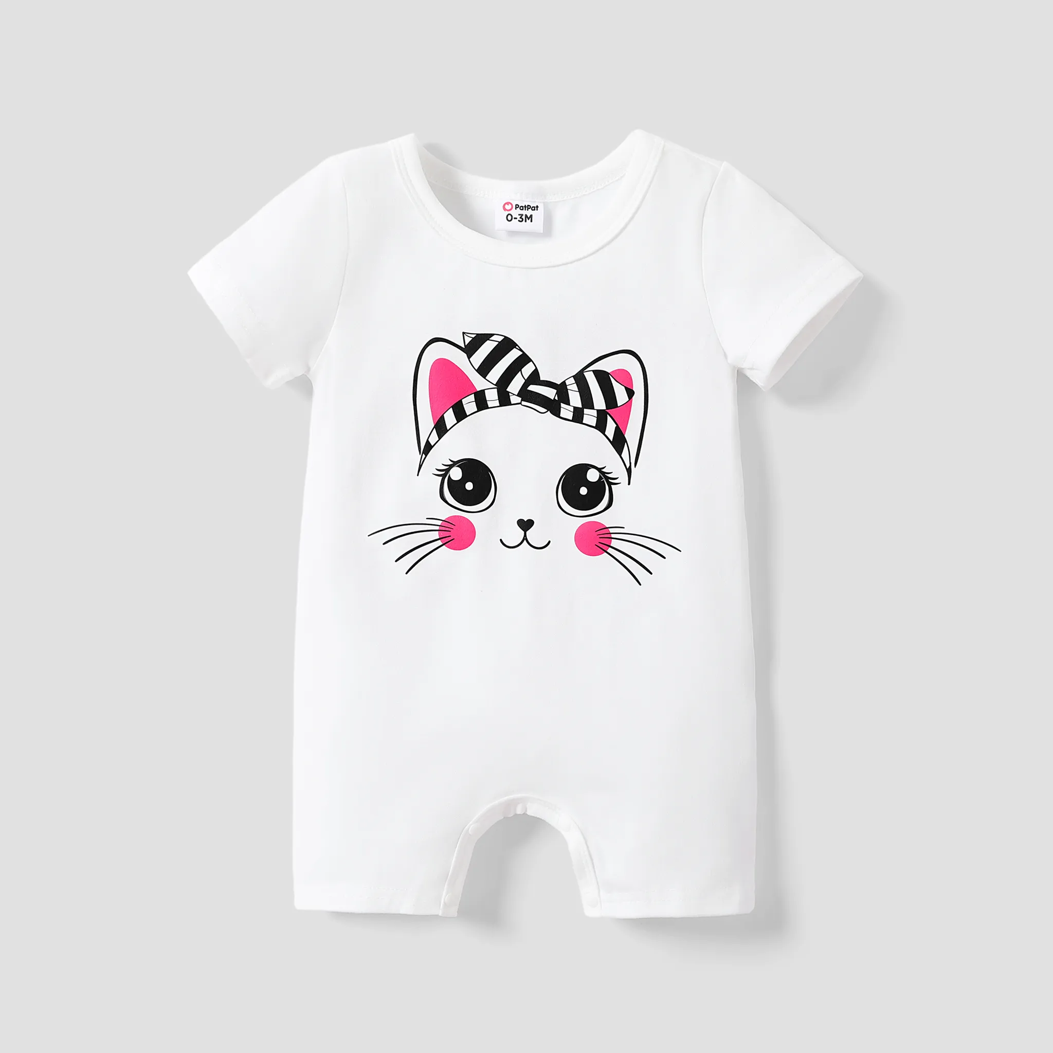 Baby Girl Rabbit Print Short-sleeve Romper White