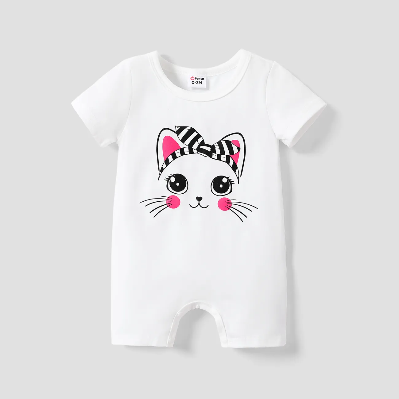 Baby Girl Rabbit Print Short-sleeve Romper White big image 1