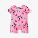 Baby Girl Rabbit Print Short-sleeve Romper Dark Pink