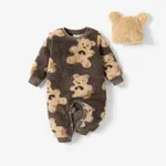 2pcs Baby Girl/Boy Basic Solid Color Long Sleeve Jumpsuit BrownishBlack