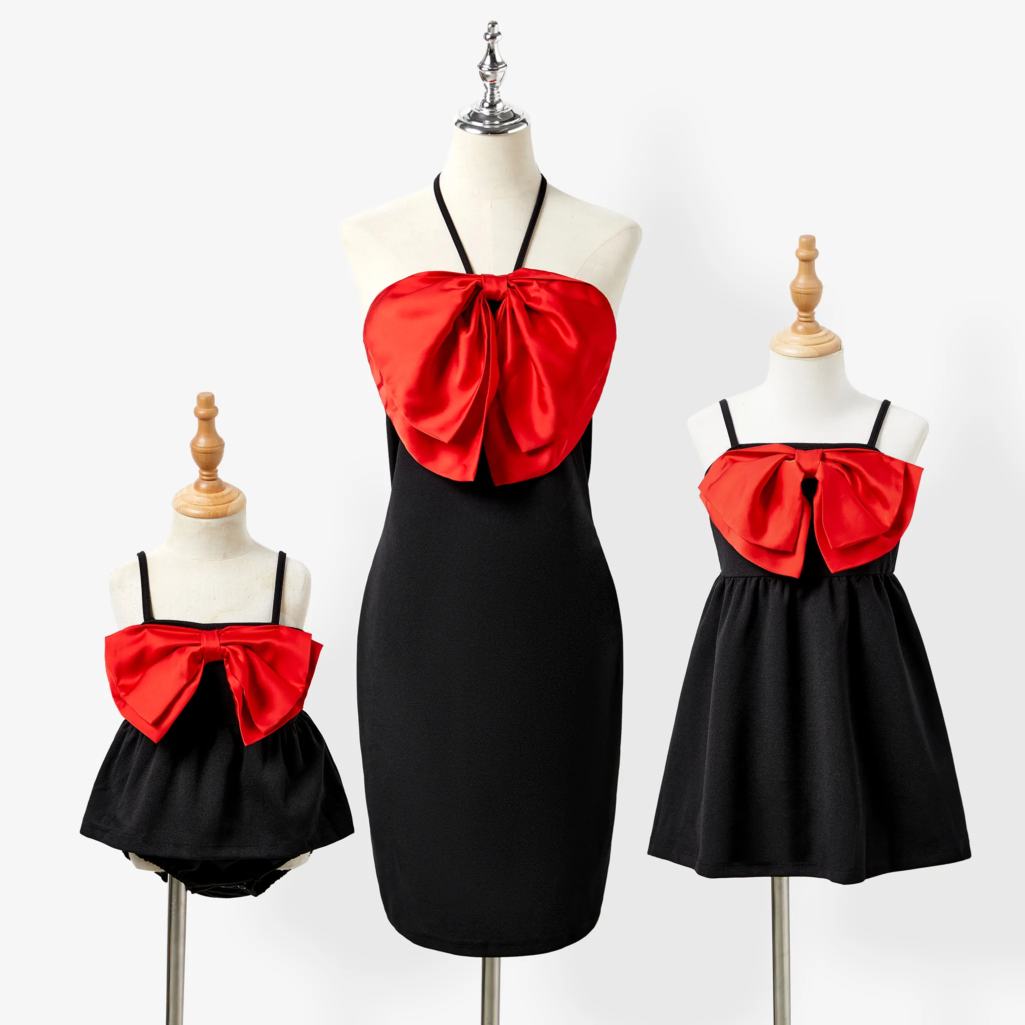Valentine's Day Mommy and Me Large Bow Tie Bodycon Halter Dresses