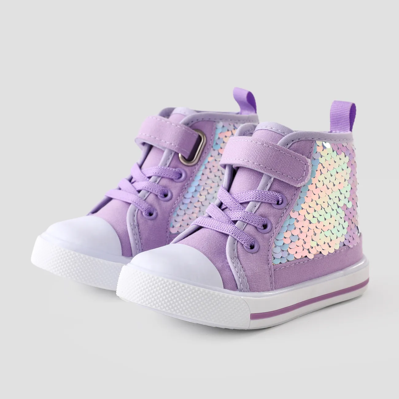 Toddler & Kids Girls Solid Color Glitter Design High Top Velcro Casual Shoes Purple big image 1